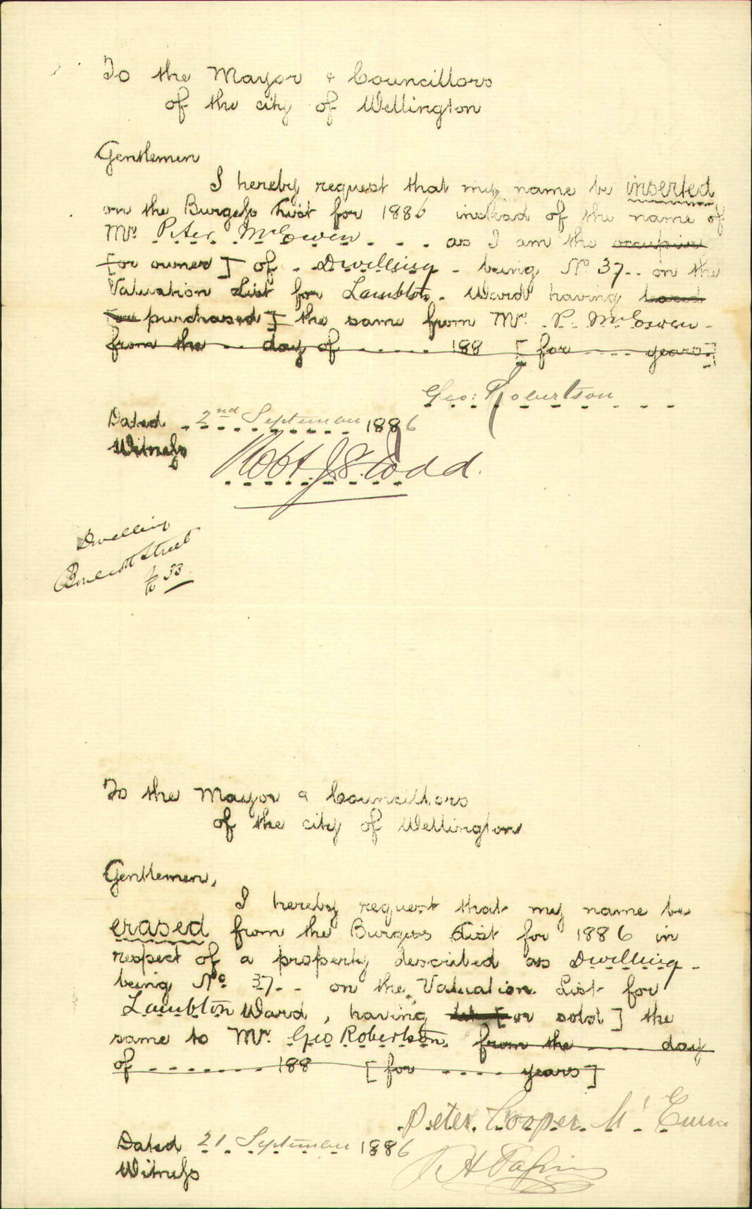 Application to be placed on the Burgess Roll - Geoffrey Robertson