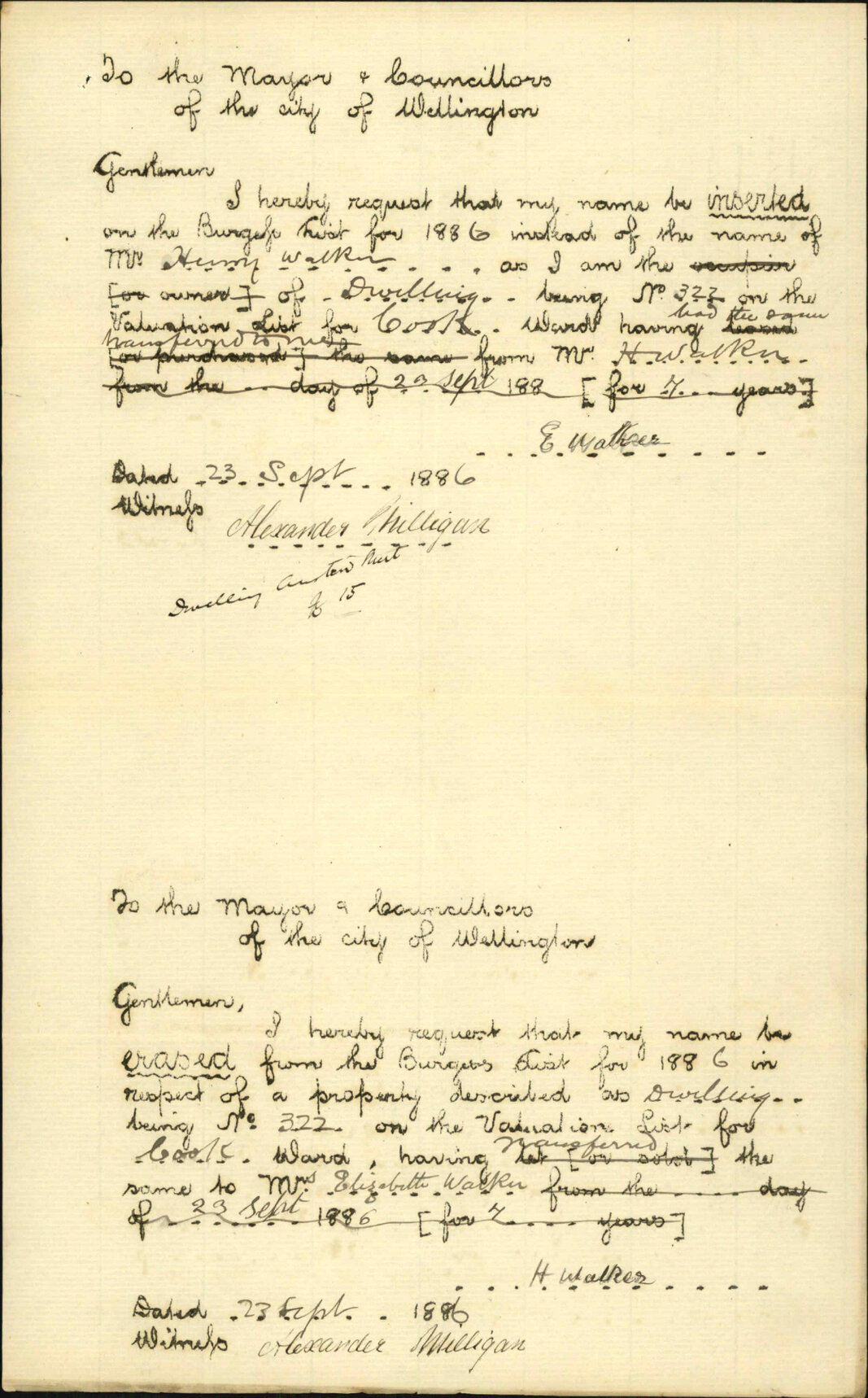 Application to be placed on the Burgess Roll - E Walker