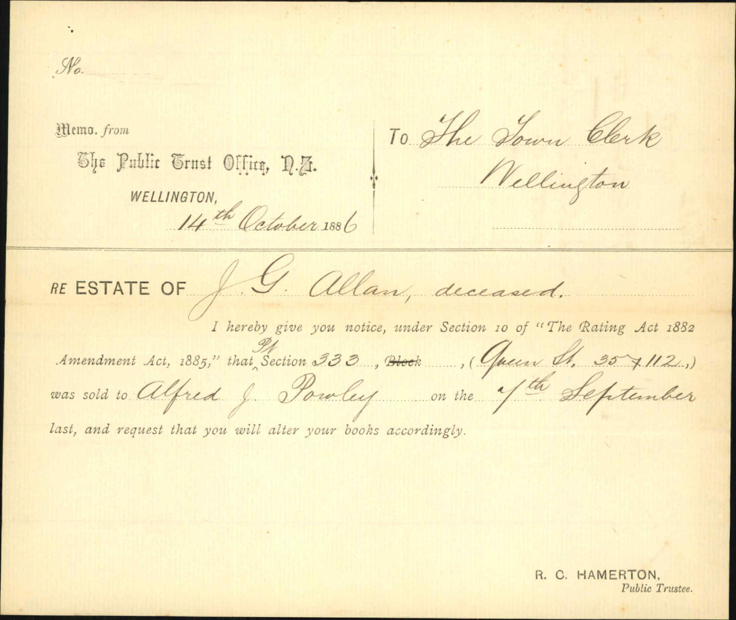 Section of land in queen Street sold - Public Trustee