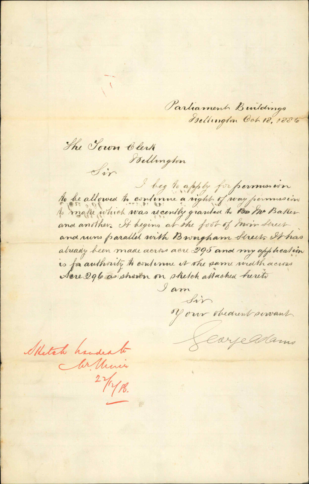 Application regarding right of way - George Adams