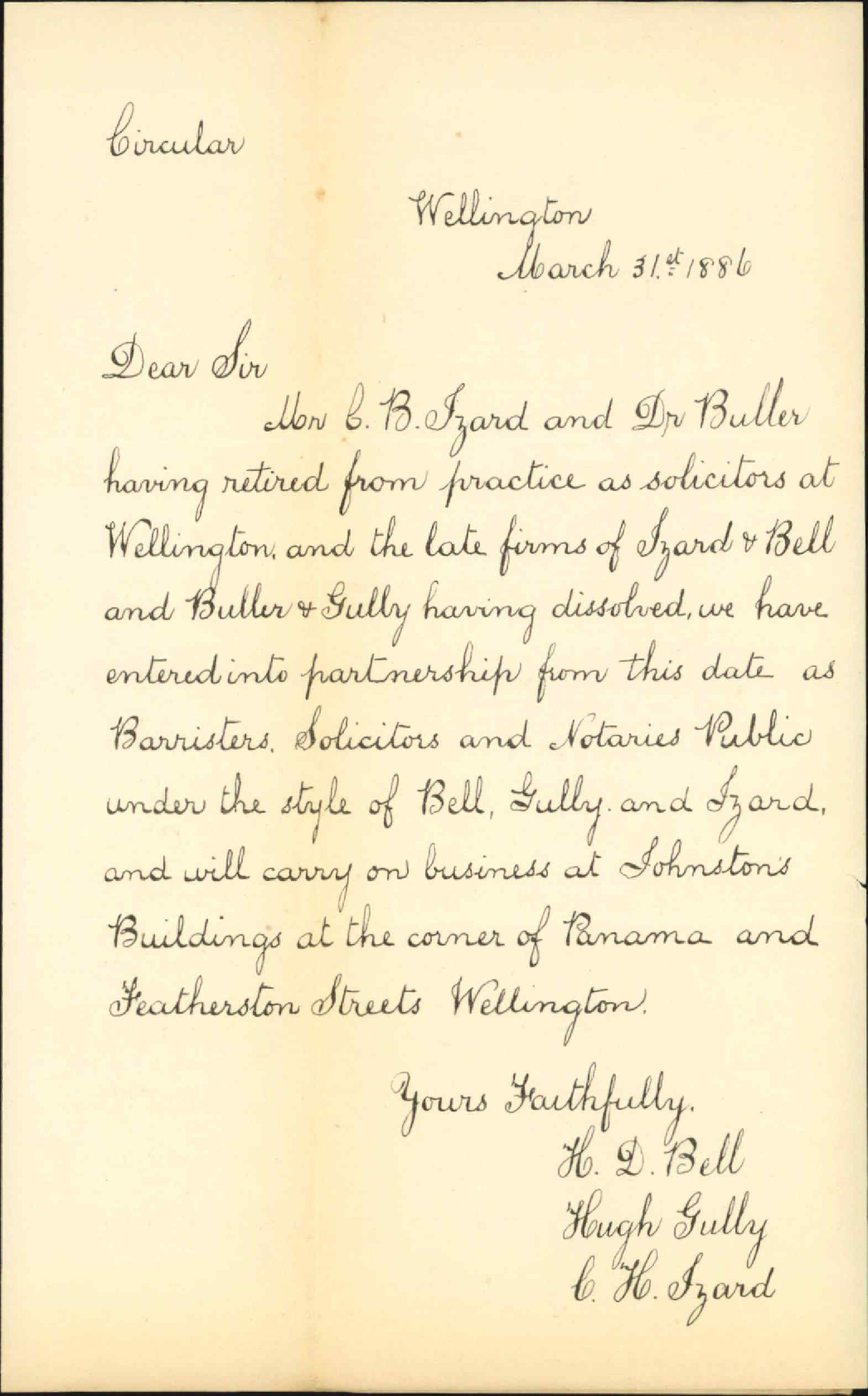 Notice as to new firm - Bell, Gully and Izard
