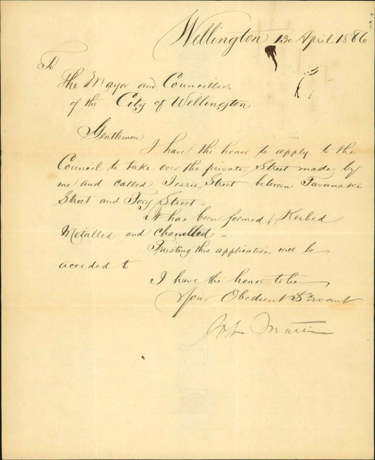 Asking the council to take over Jessie Street - Honourable John Martin