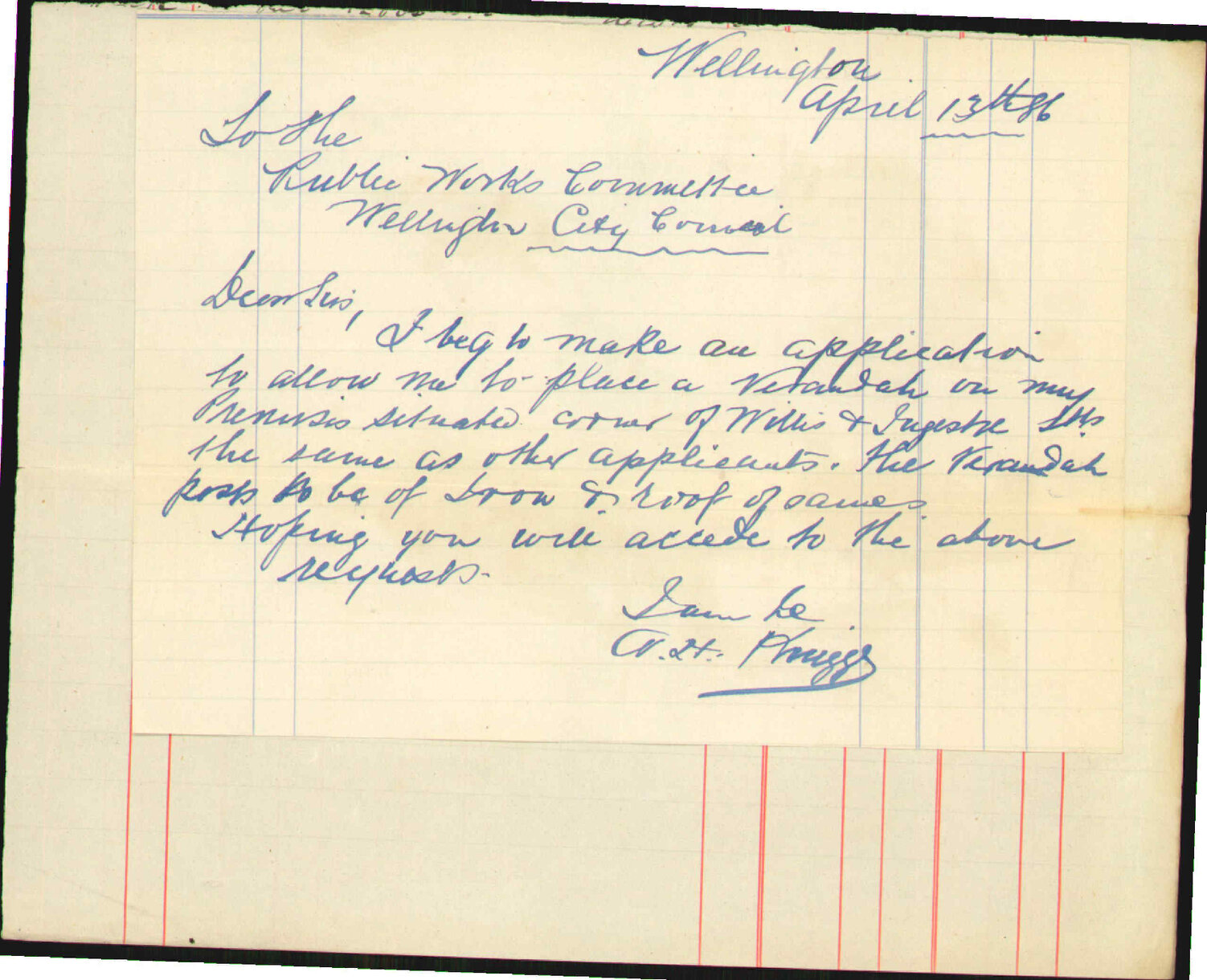 Application regarding verandah - A H Knigge