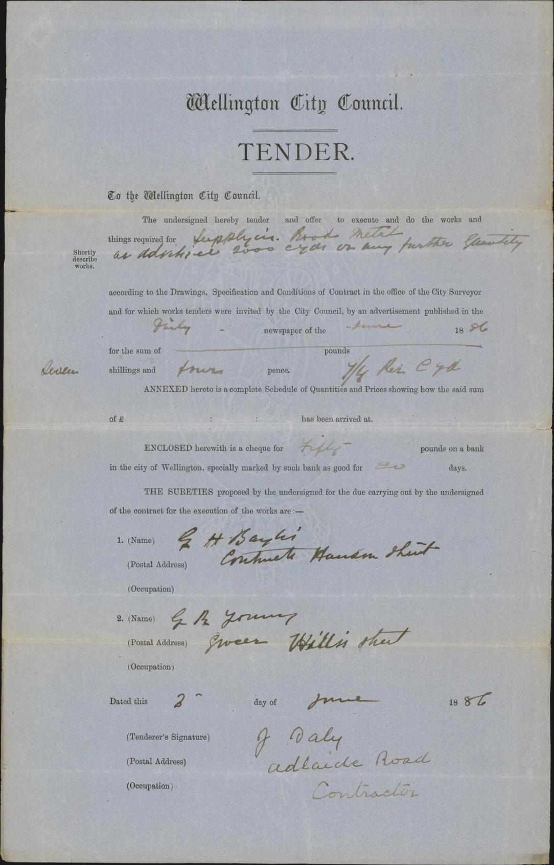 Tender for supply of road metal - J Daly
