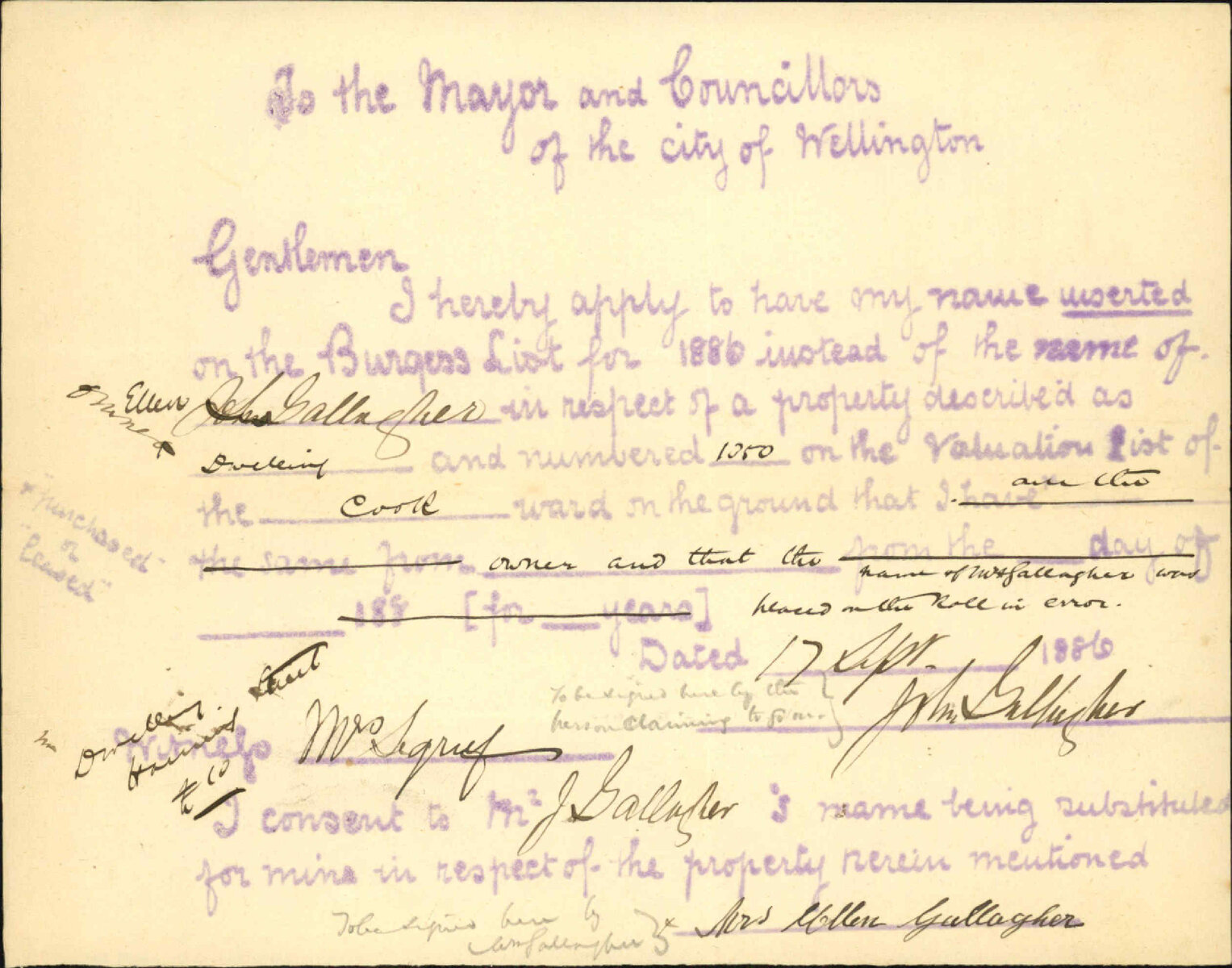 Application to be placed on Burgess Roll - John Ballenger