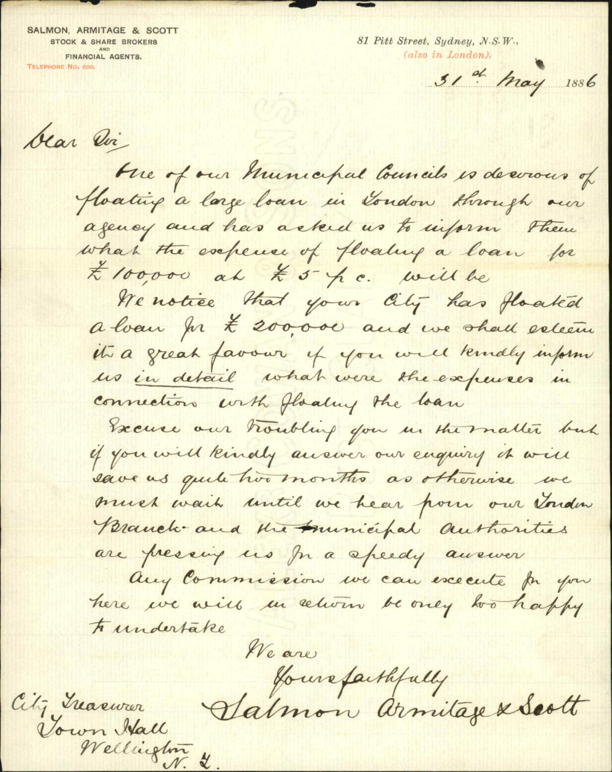 Asking information as to loans - Salmon, Armitage and Scott