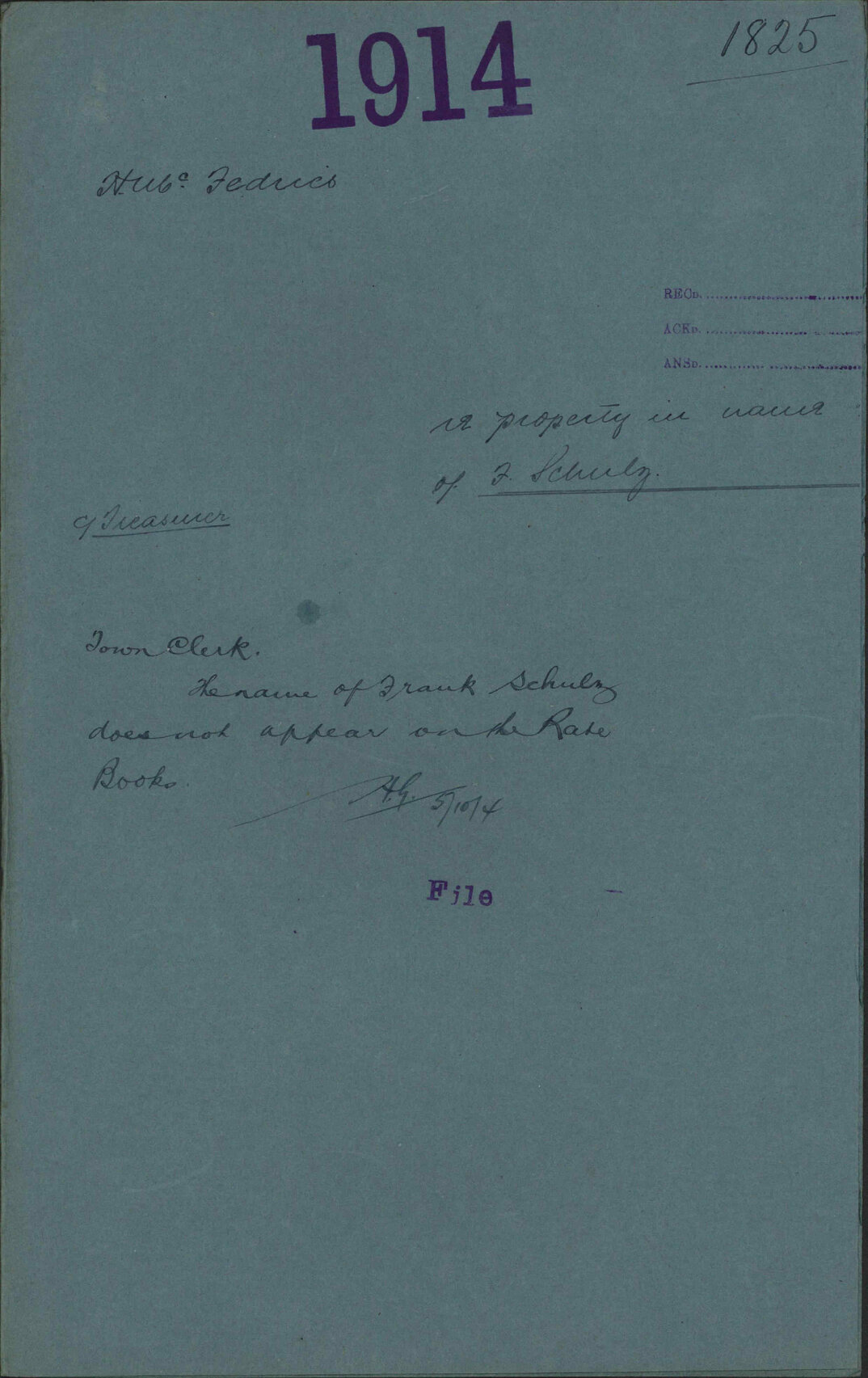 Re property in name of F Schultz - H McFadries