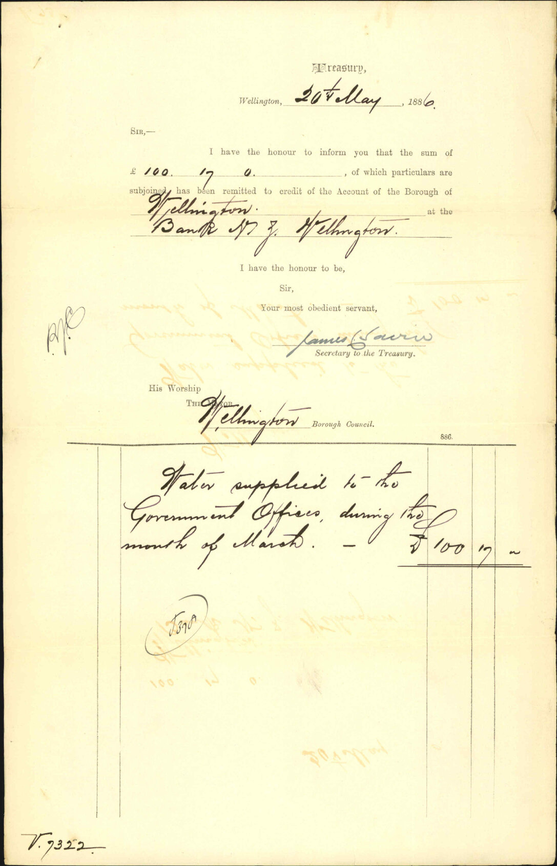 Advising payment of account - Treasury