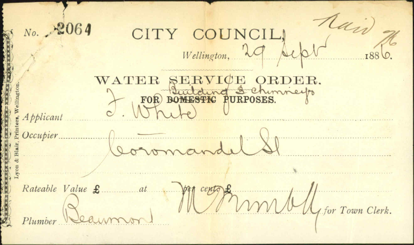 Water service Coromandel Street - F White