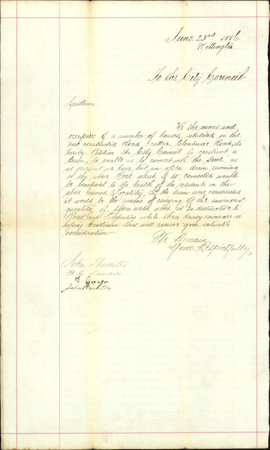 Asking for drain in Glenbervie Road - John Thwaites and Others