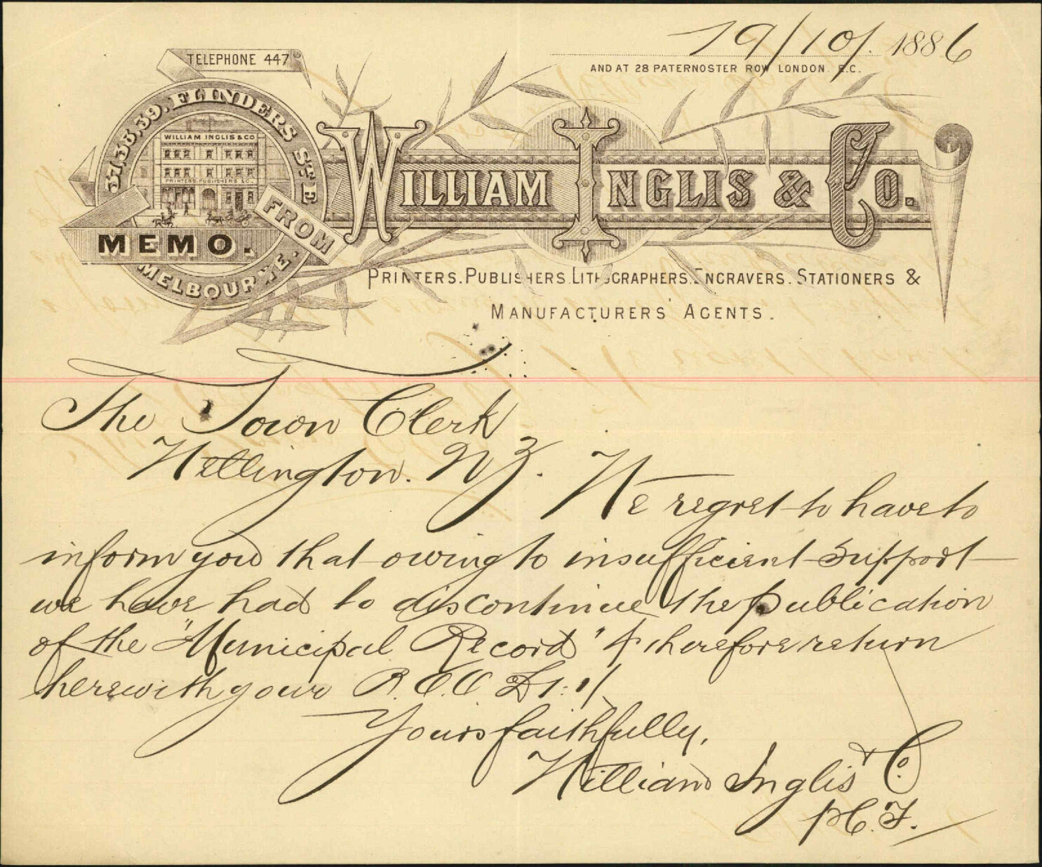 Municipal service record - William Inglis and Co, Melbourne