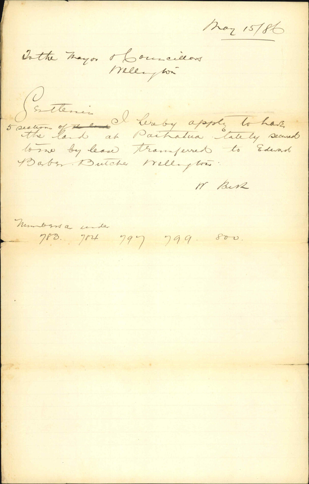 Application for leave to transfer land at Paihiatua to Edward Barber - Walter Best