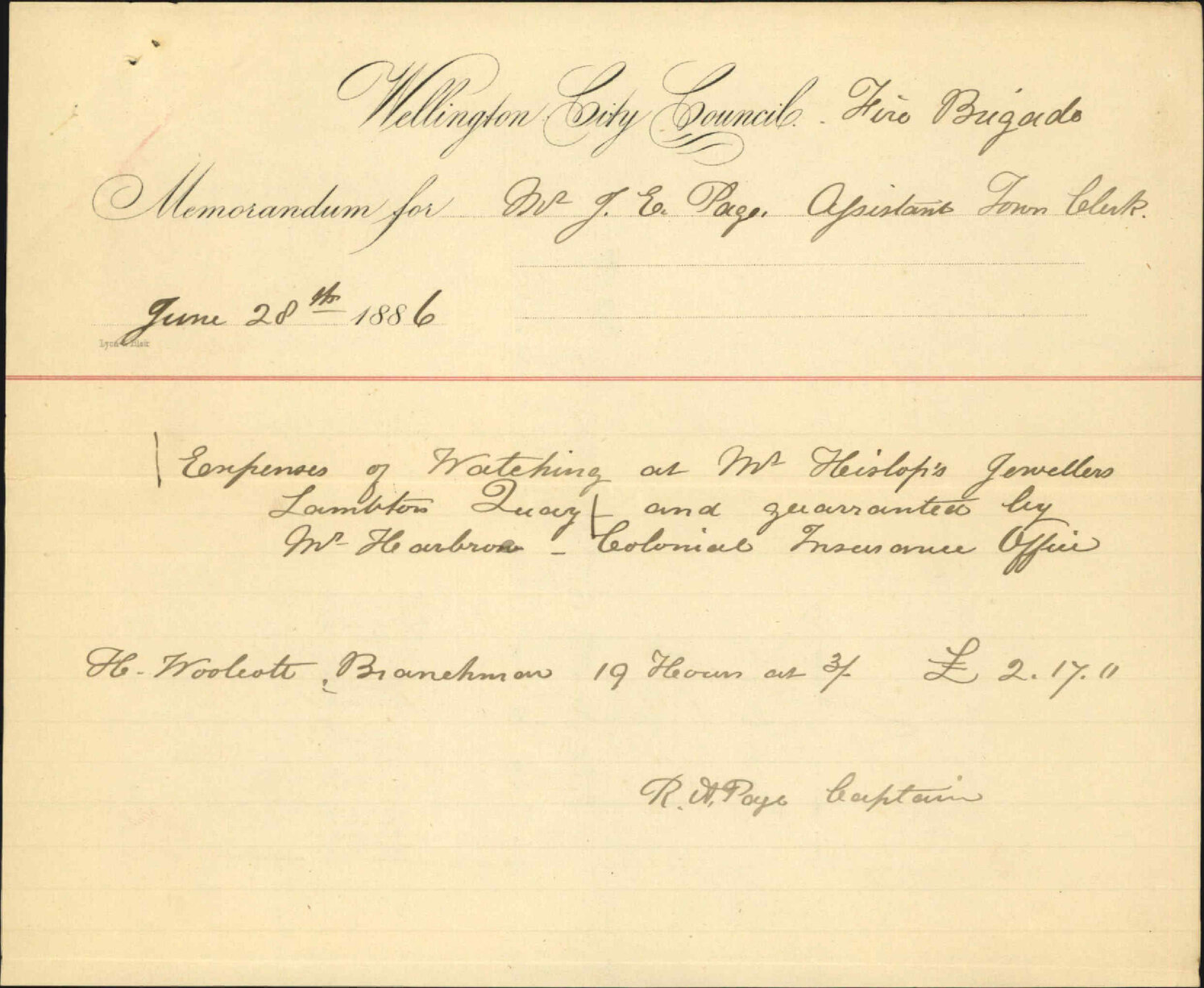 Summary of expenses for June - Robert A Page (Captain, Fire Brigade