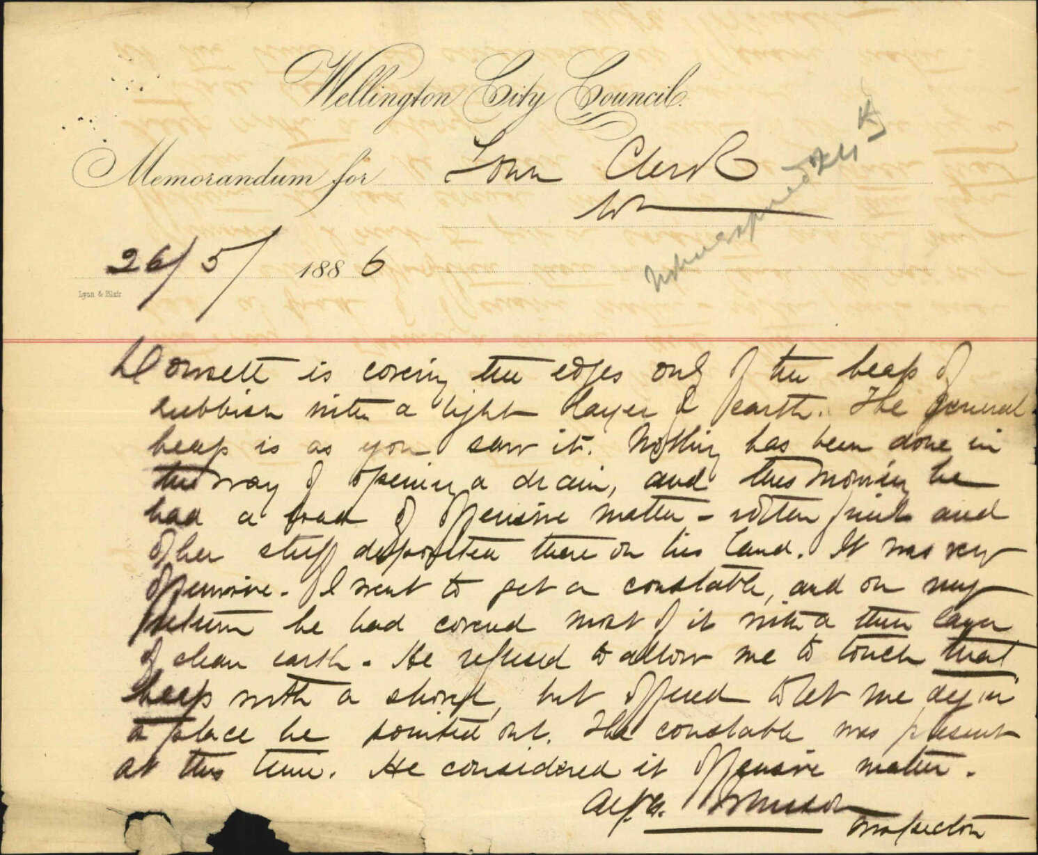 Nuisance at Dowsett's - Inspector of Nuisances