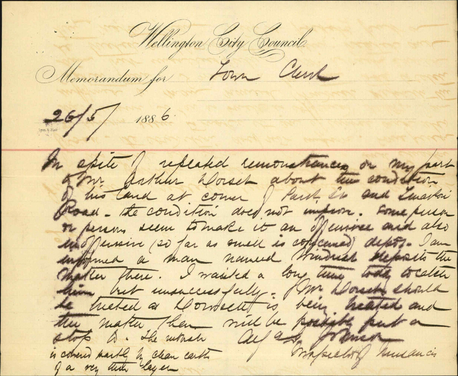 Nuisance at A Dowset's - Inspector of Nuisances
