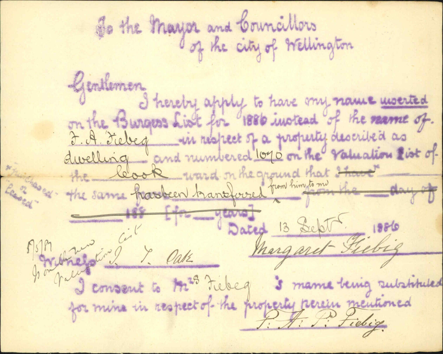 Application to be placed on Burgess Roll - Margaret Fielding