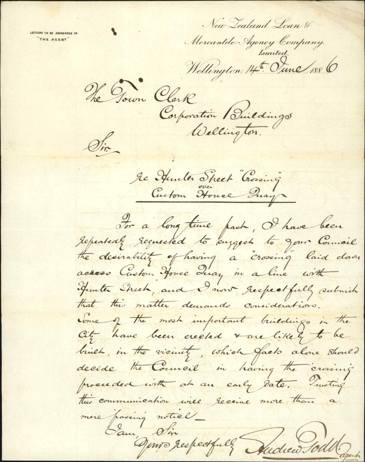 Asking for crossing at Customhouse Quay - New Zealand Loan and Mercantile Agency Company