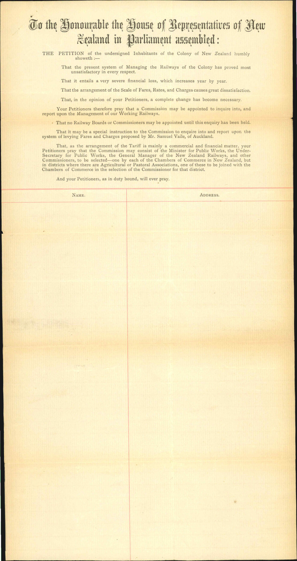 Petition to Parliament - New Zealand Railway Reform League
