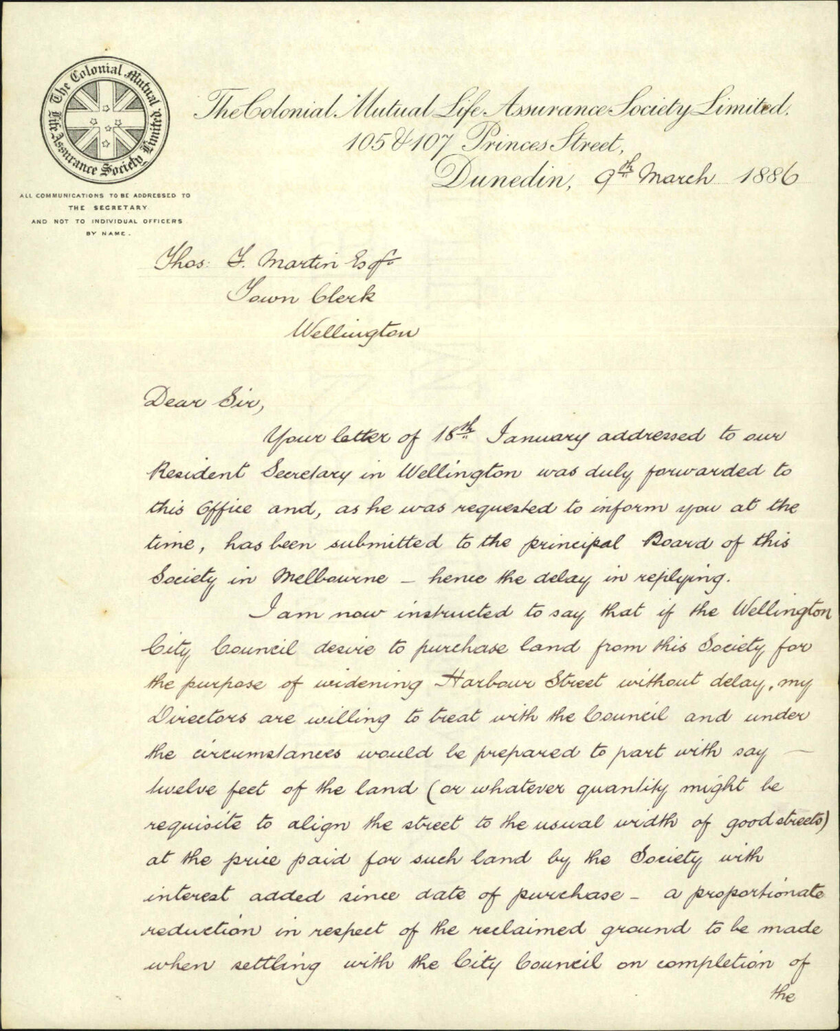 Land for Harbour Street - Colonial Mutual Life Assurance Society