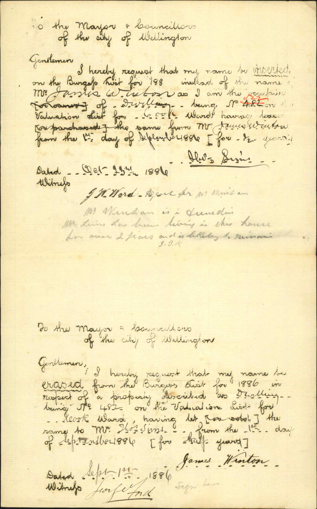 Application to be placed on burgess roll - Thomas Sims