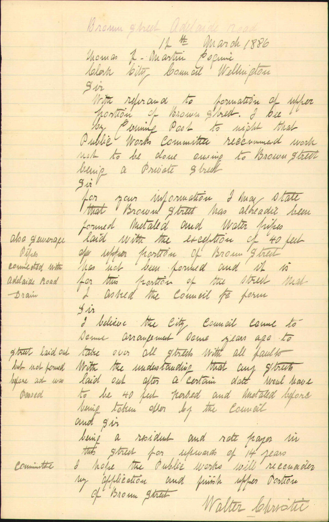 Further regarding Brown Street - Walter Christie