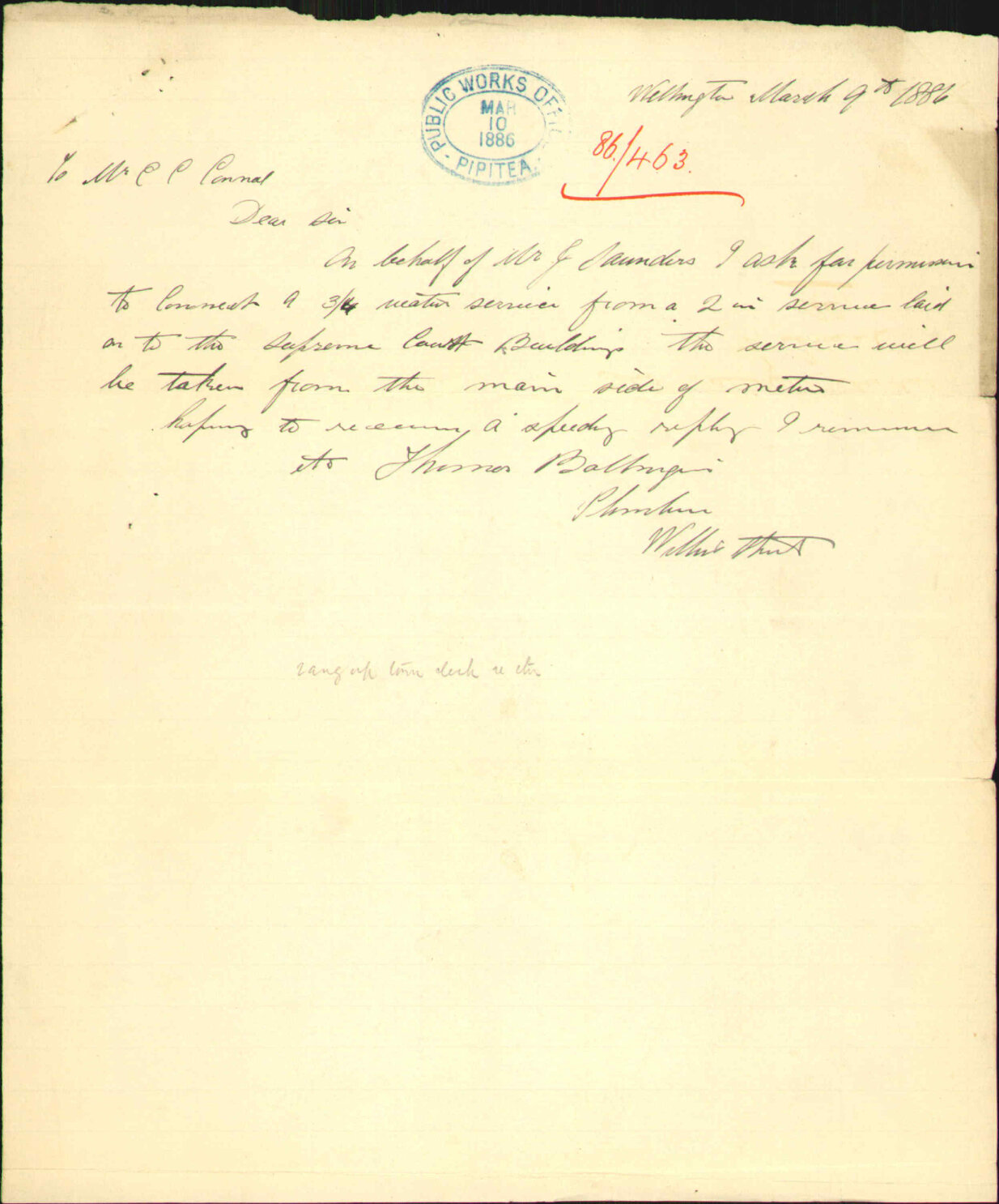 Ballingers application regarding water service - Public Works Department