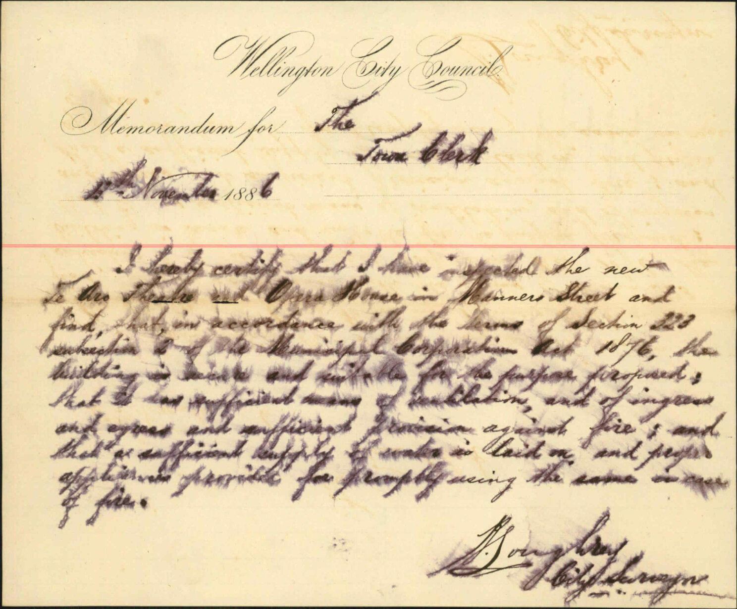 Certificate Te Aro Opera House - City Surveyor