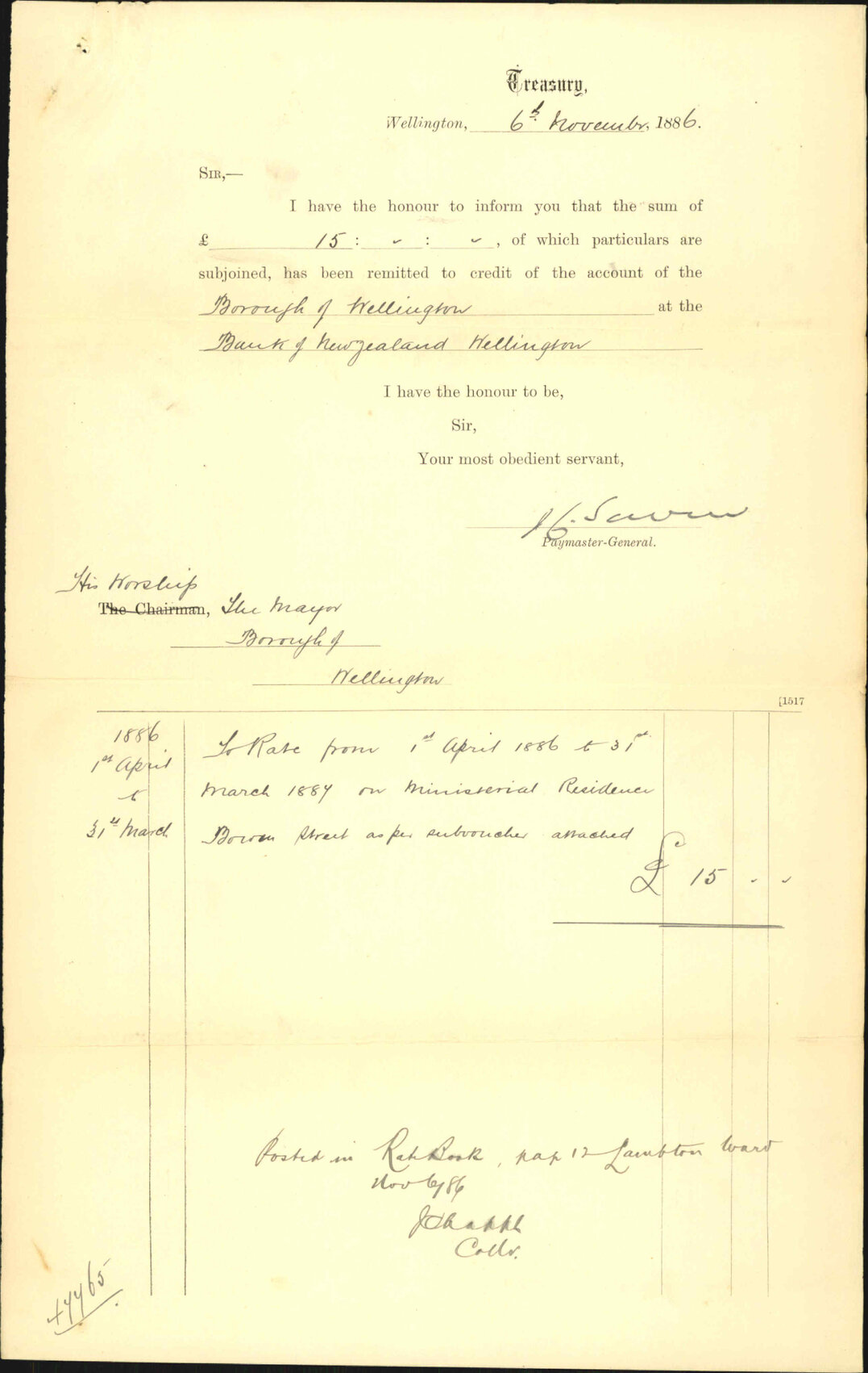 Advising payment of accounts - Treasury