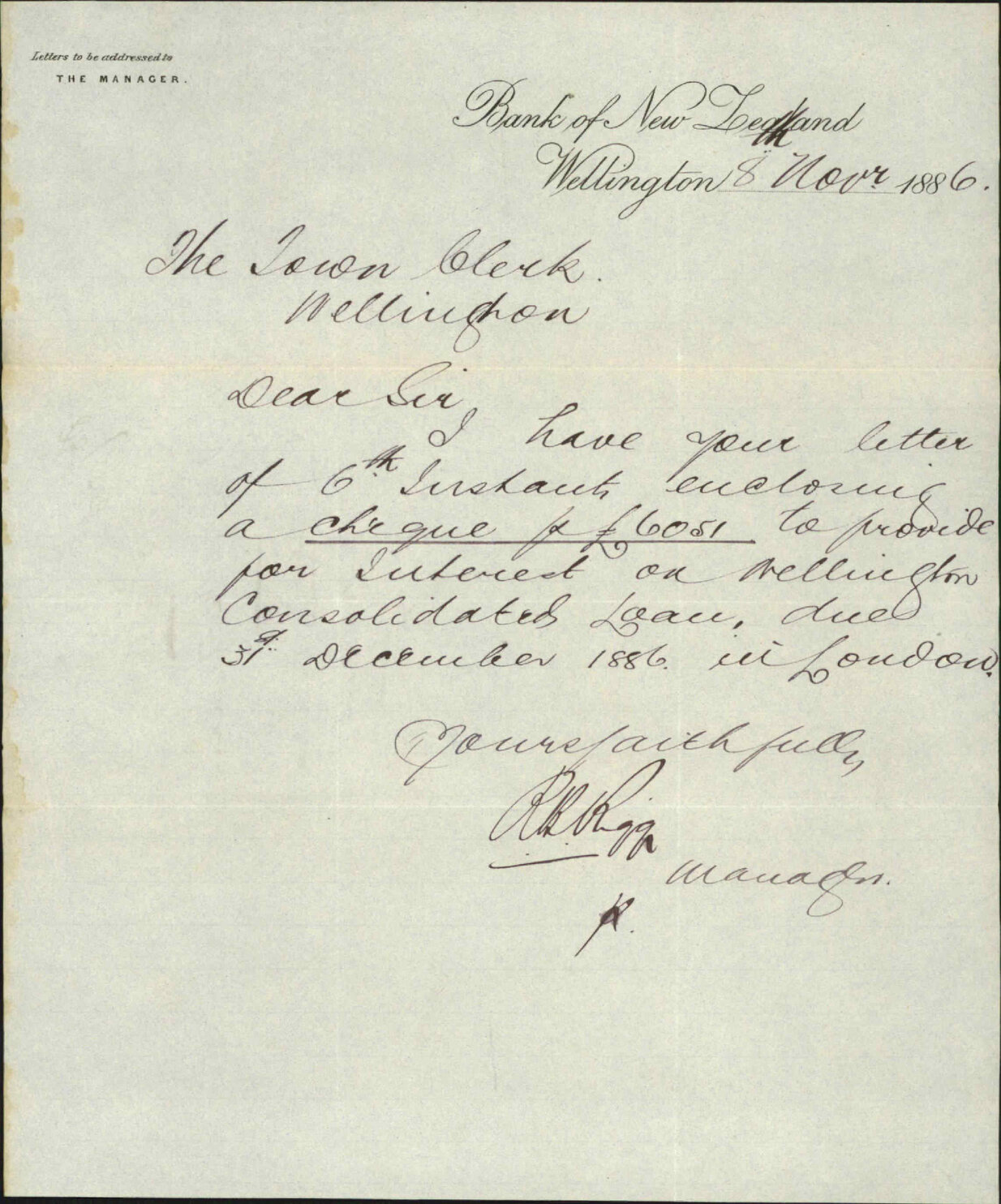 Remittance to London for interest - Bank of New Zealand