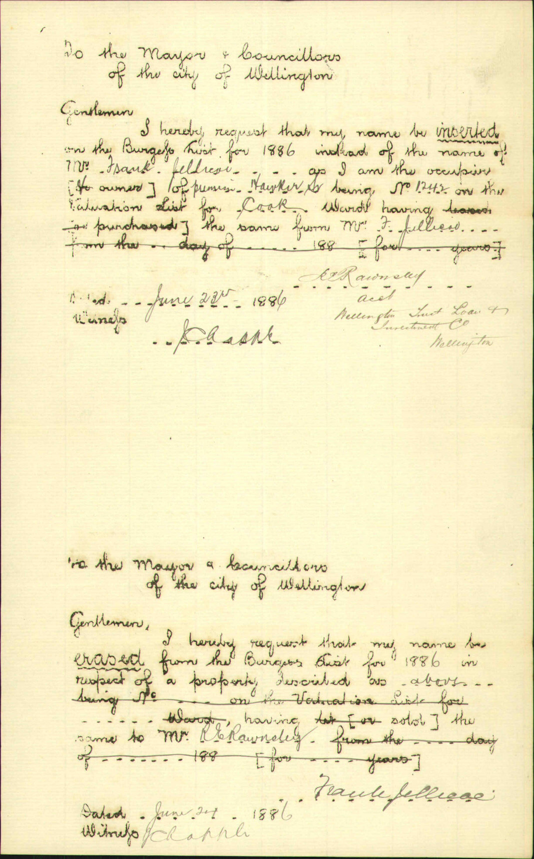 Application to be placed on the Burgell Roll - R C Hawnsley