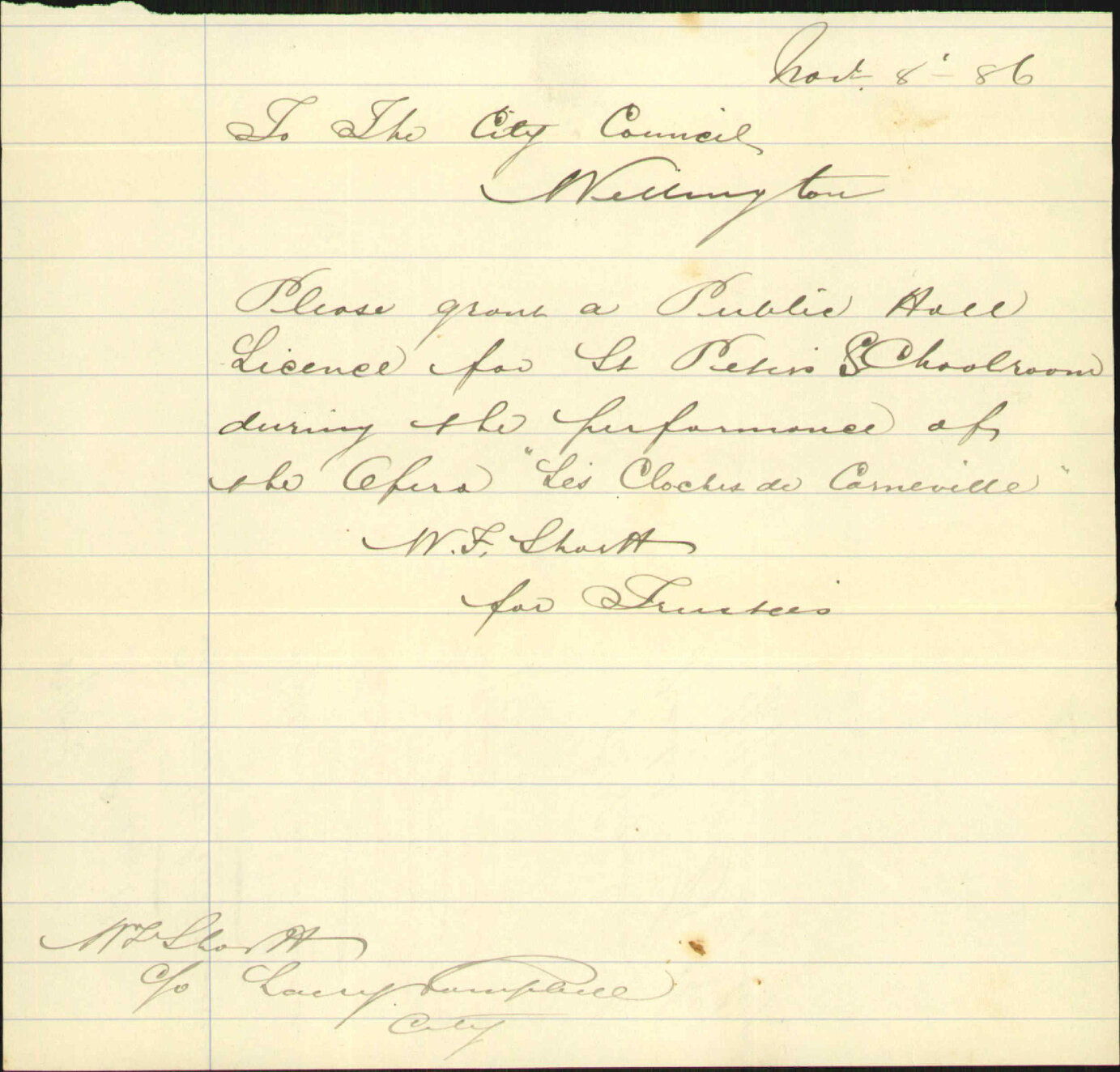 Application for license - Trustees St Peters schoolroom