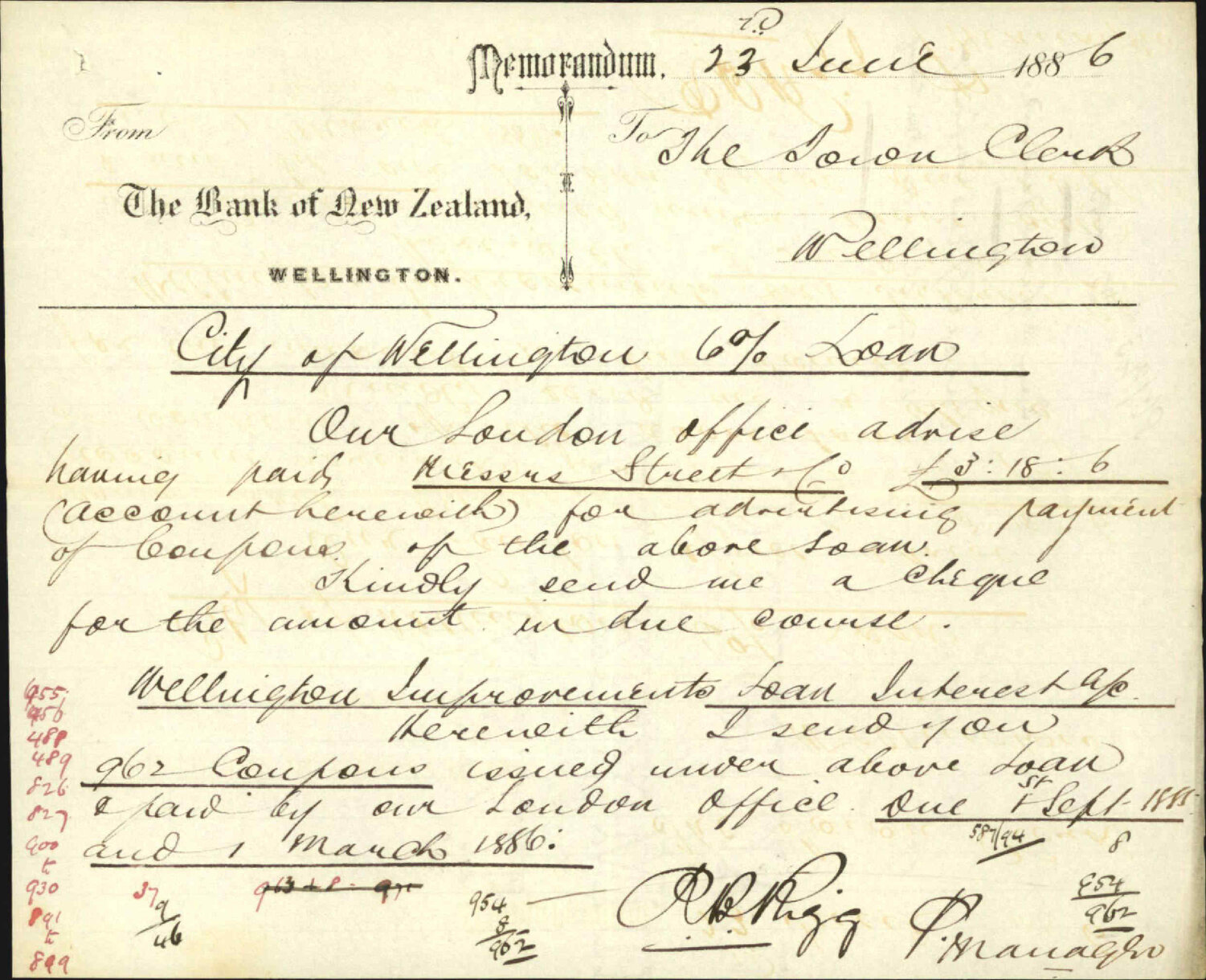 Parcel of paid coupons and asking cheque for advertising - Bank of New Zealand