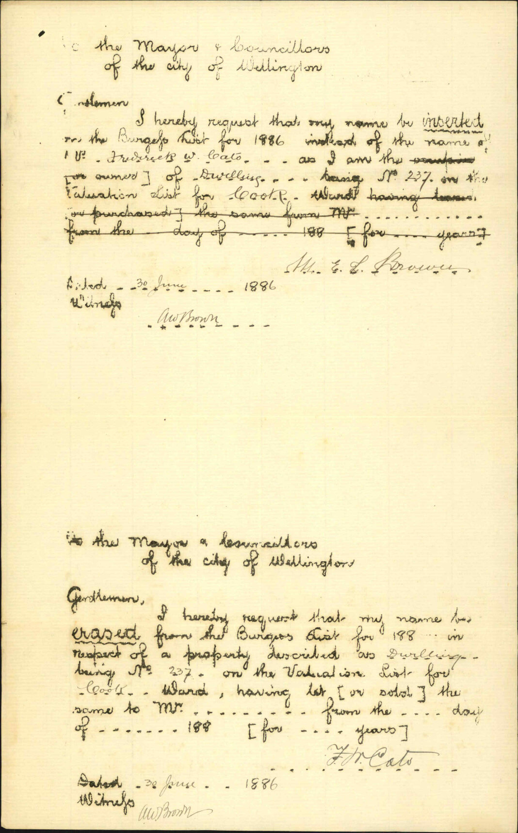 Application to be placed on Burgess Roll - Mrs E L Brown