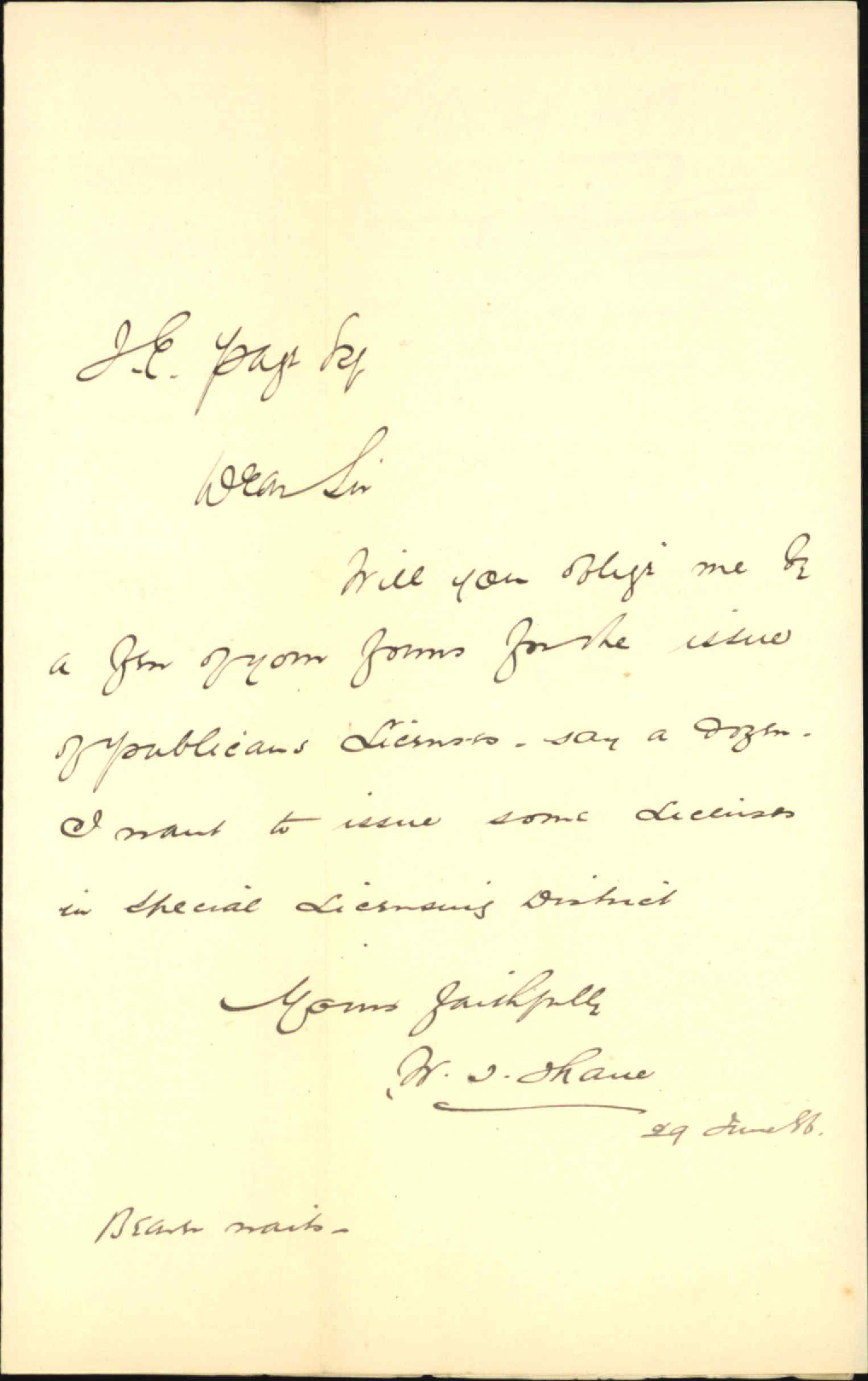 Asking for license forms - Treasury Department