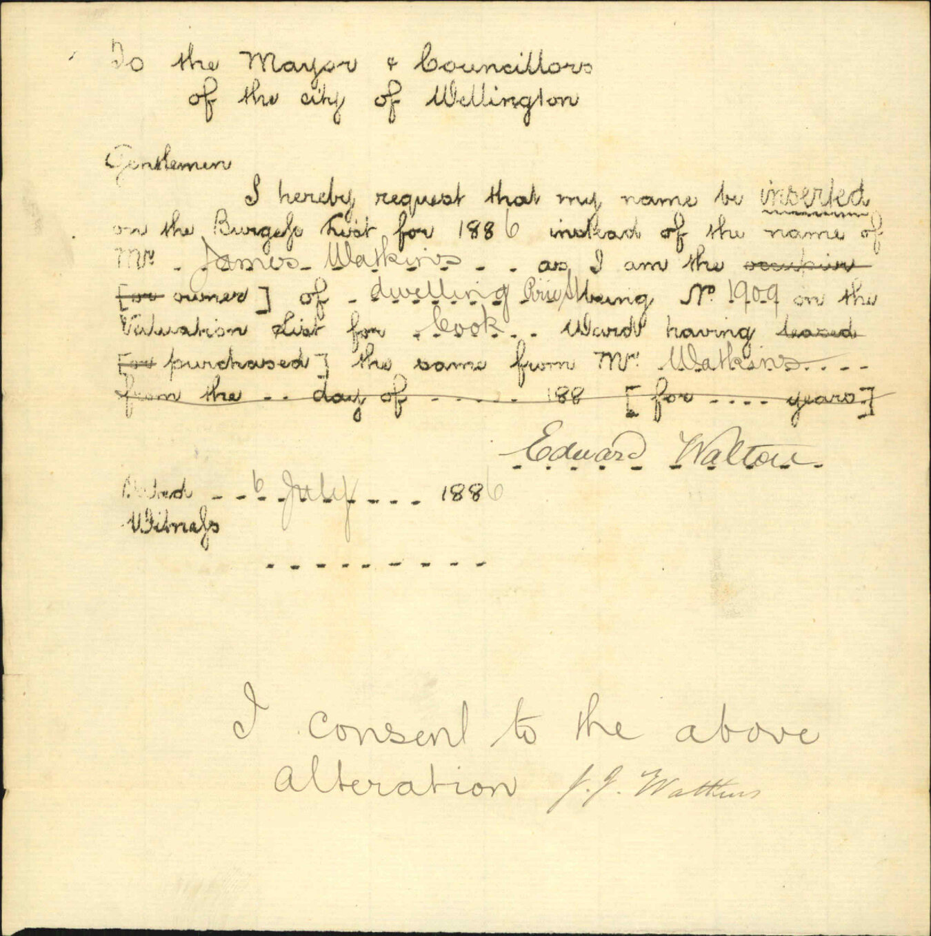 Application to be placed on Burgess Roll - Edward Walton