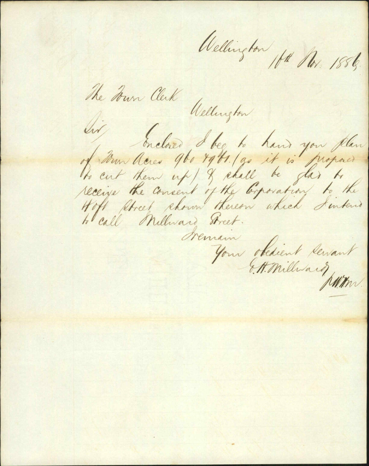 Application for leave to form Millward Street - Mrs Millward