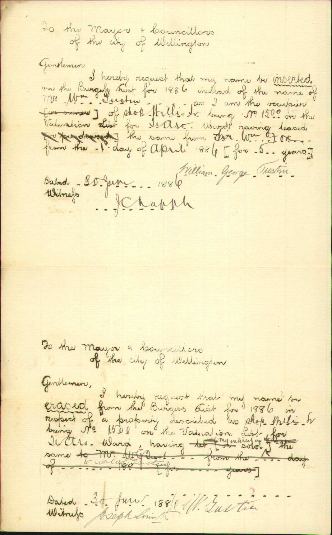 Application to be placed on Burgess Roll - William George Tustin