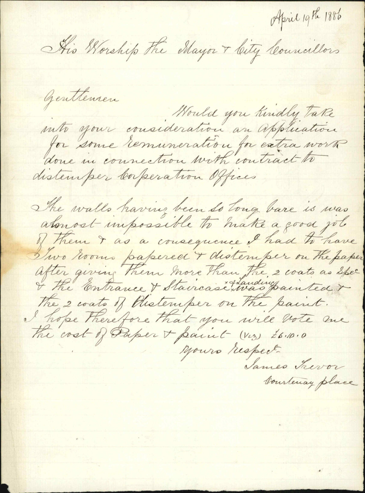 Contract for plastering - James Trevor