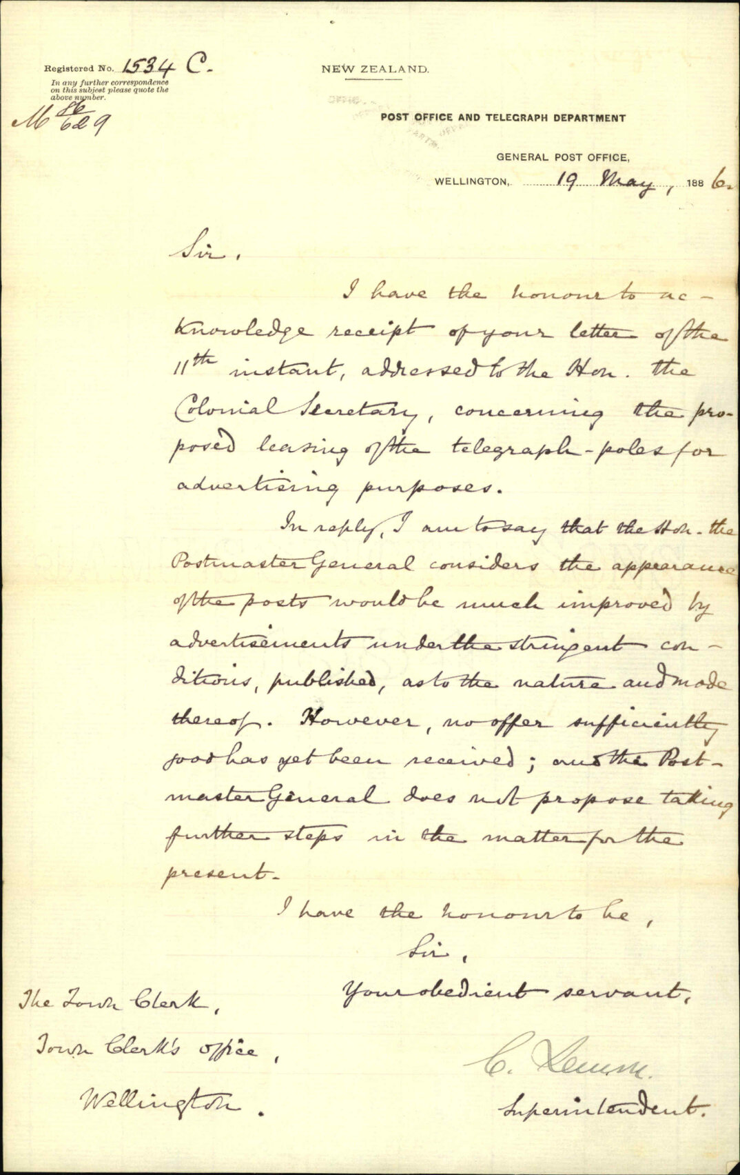 Use of telegraph poles for advertising purposes - Post and Telegraph department