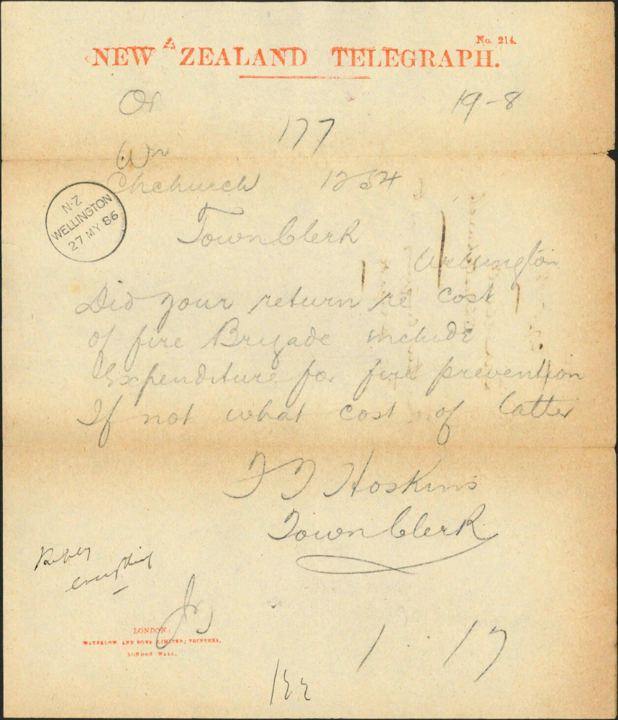 Further enquiry as to Fire Brigade - Town Clerk Christchurch