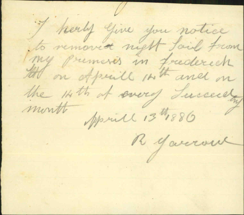 Night soil complaint, Yarrow - Inspector of Nuisances