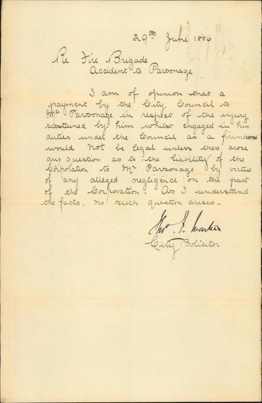 Accident to Mr Parsonage - City Solicitor