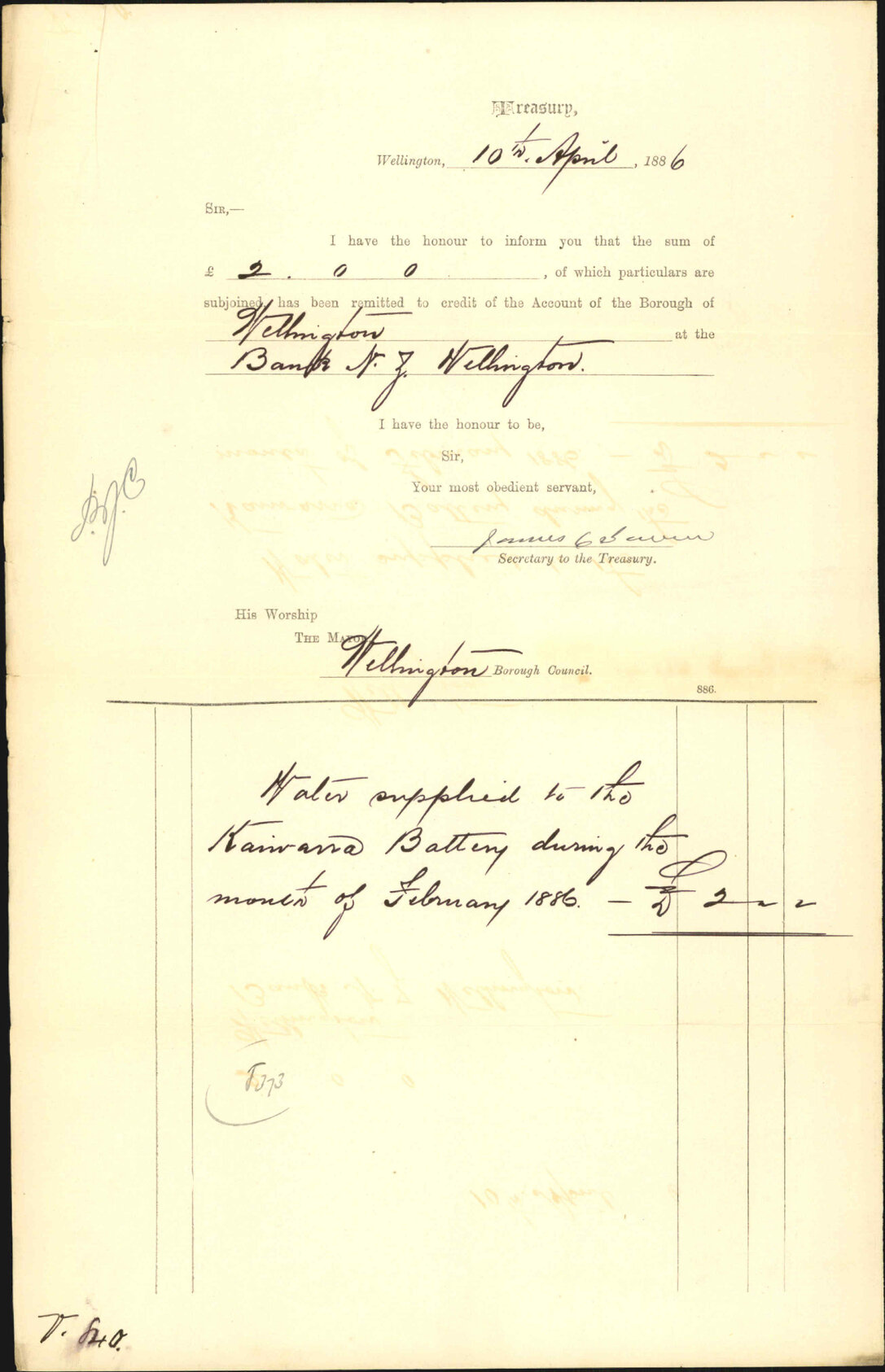 Advising payment of water accounts - Treasury