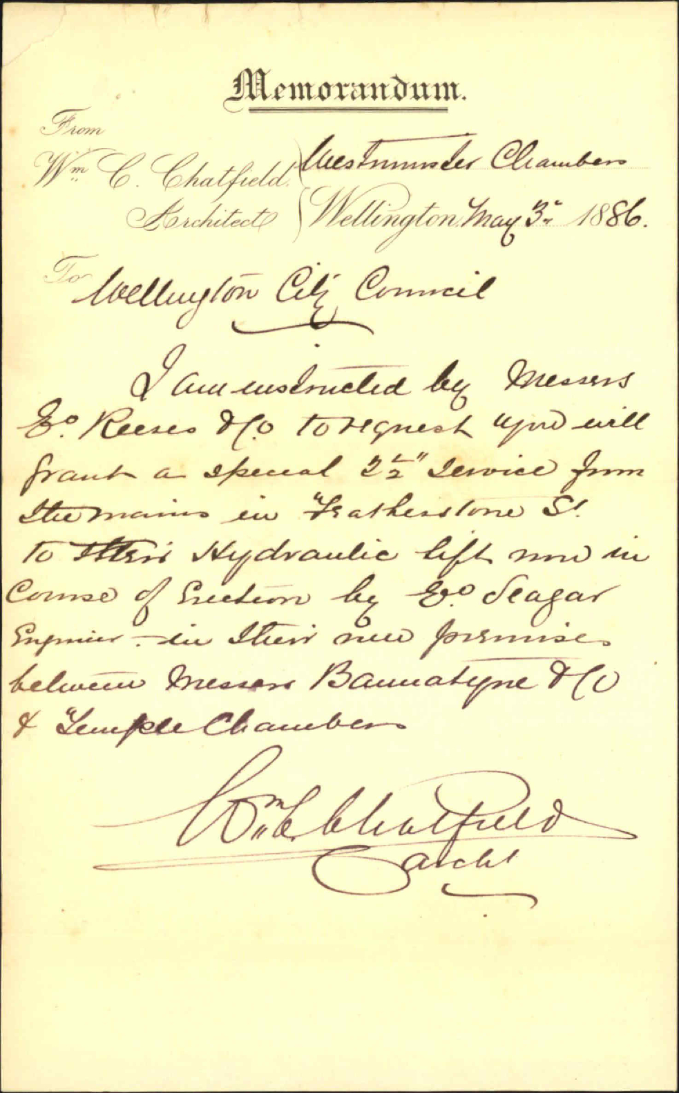 Application for 2 1/2" water service - Edward Reeves and Co
