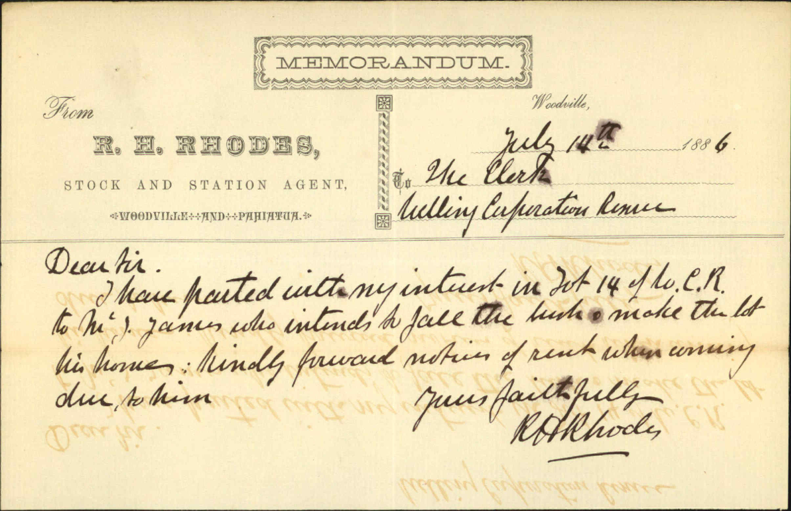 Sold his interest in Mangahao Lease - R H Rhodes