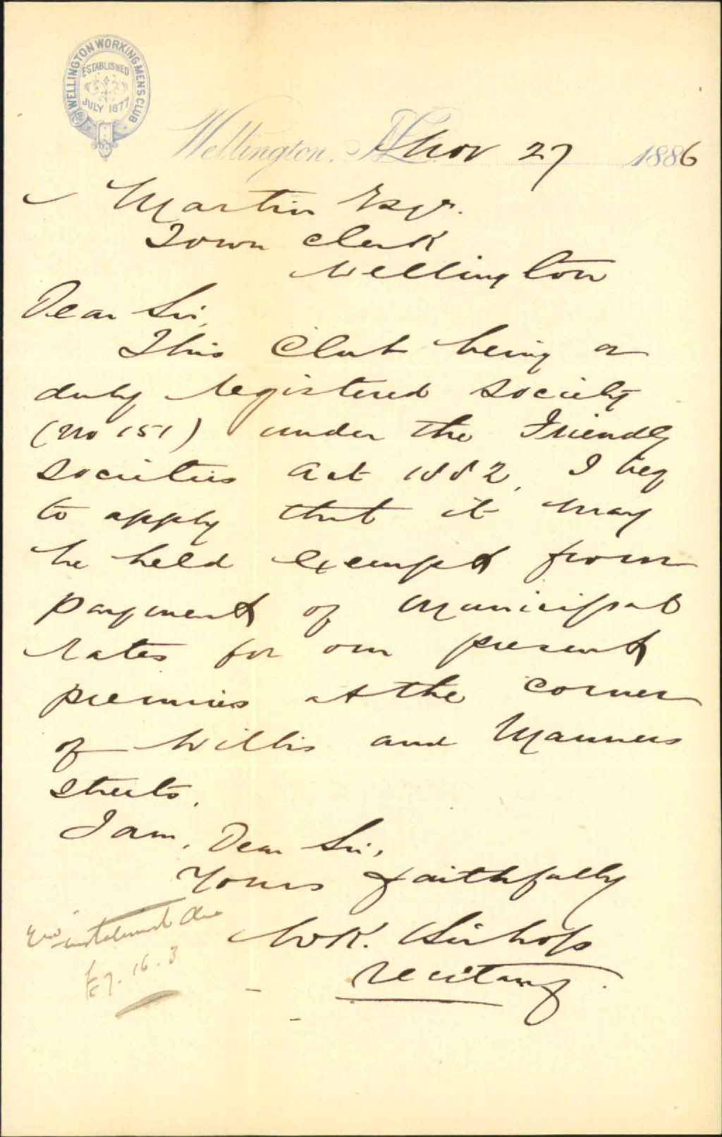 Asking exemption from rates - Wellington Working Mens Club