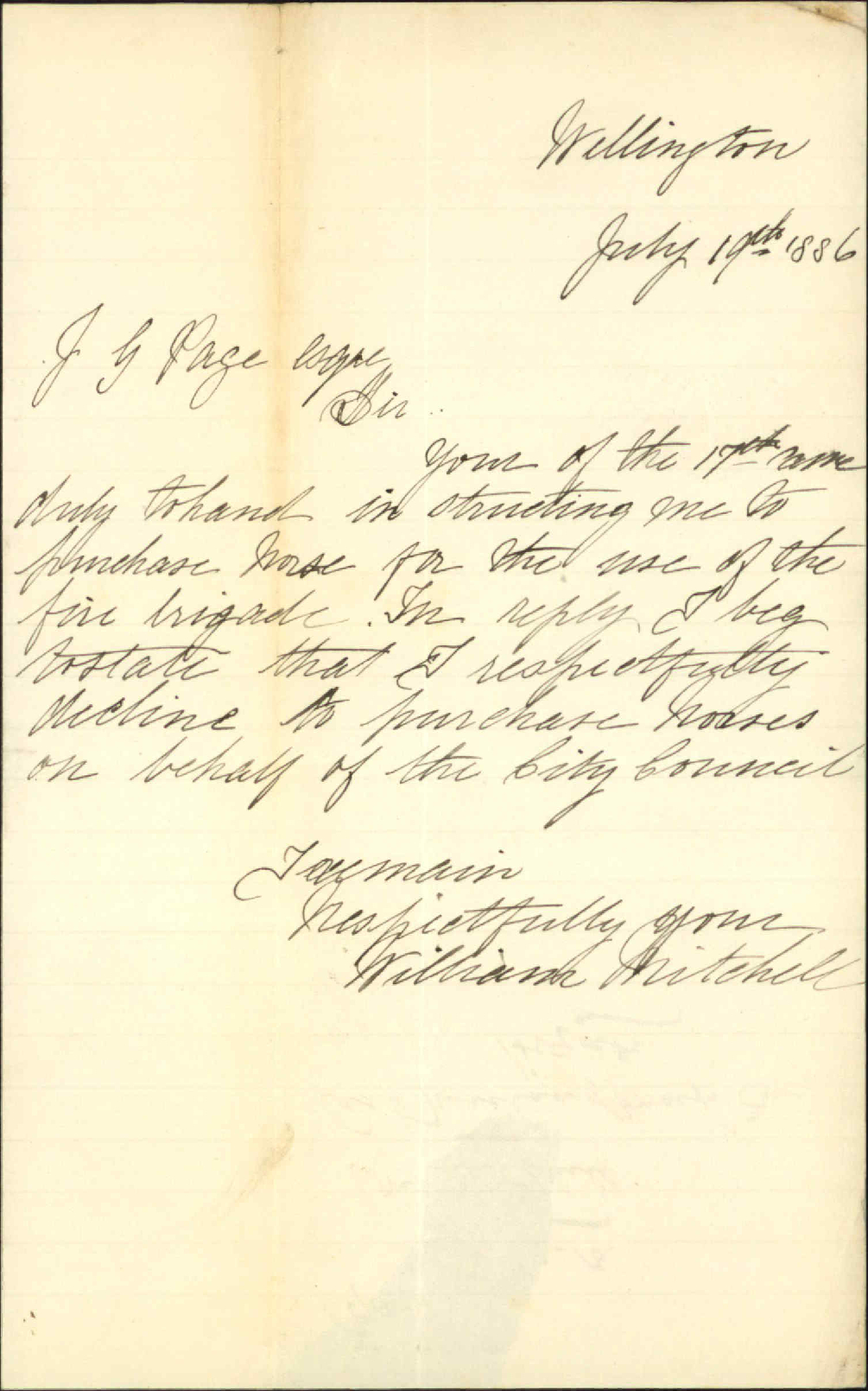 As to purchase of horse for fire brigade - William Mitchell