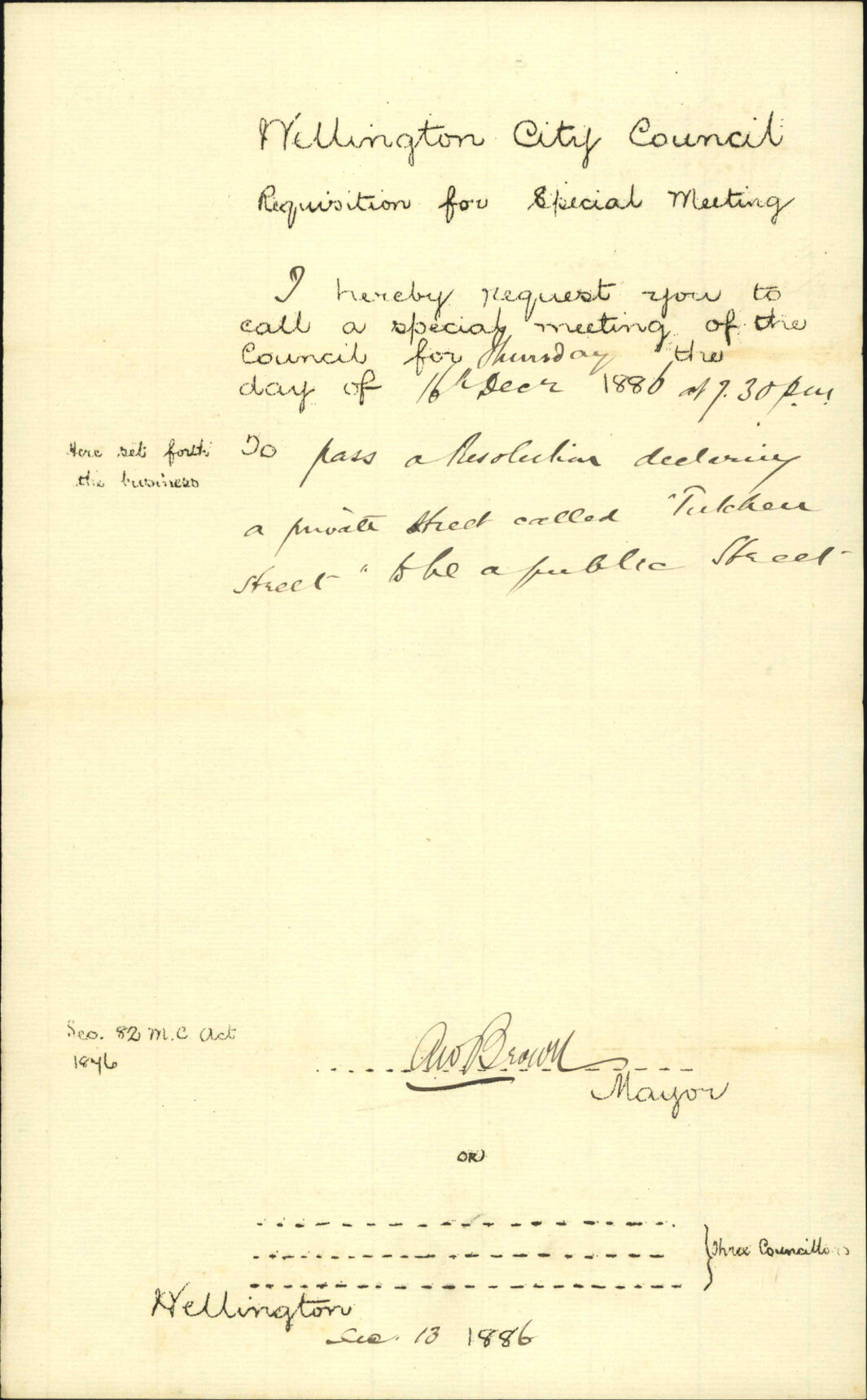 Requisition for special meeting - The Mayor, Wellington