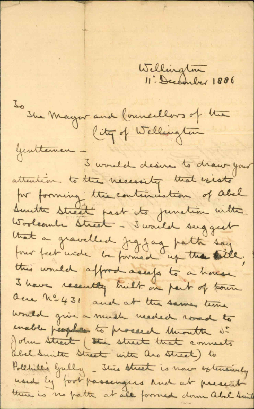 Asking for formation of west end of Abel Smith Street