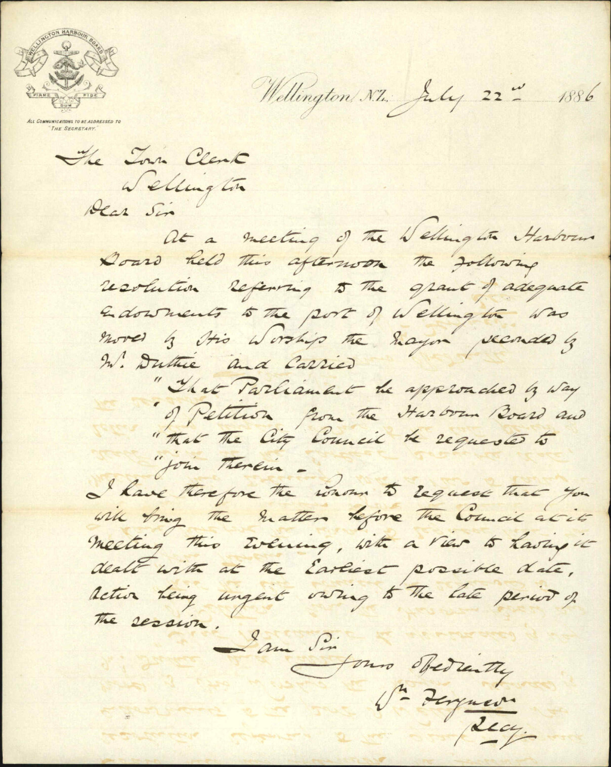 Endowments for the Port of Wellington - Wellington Harbour Board
